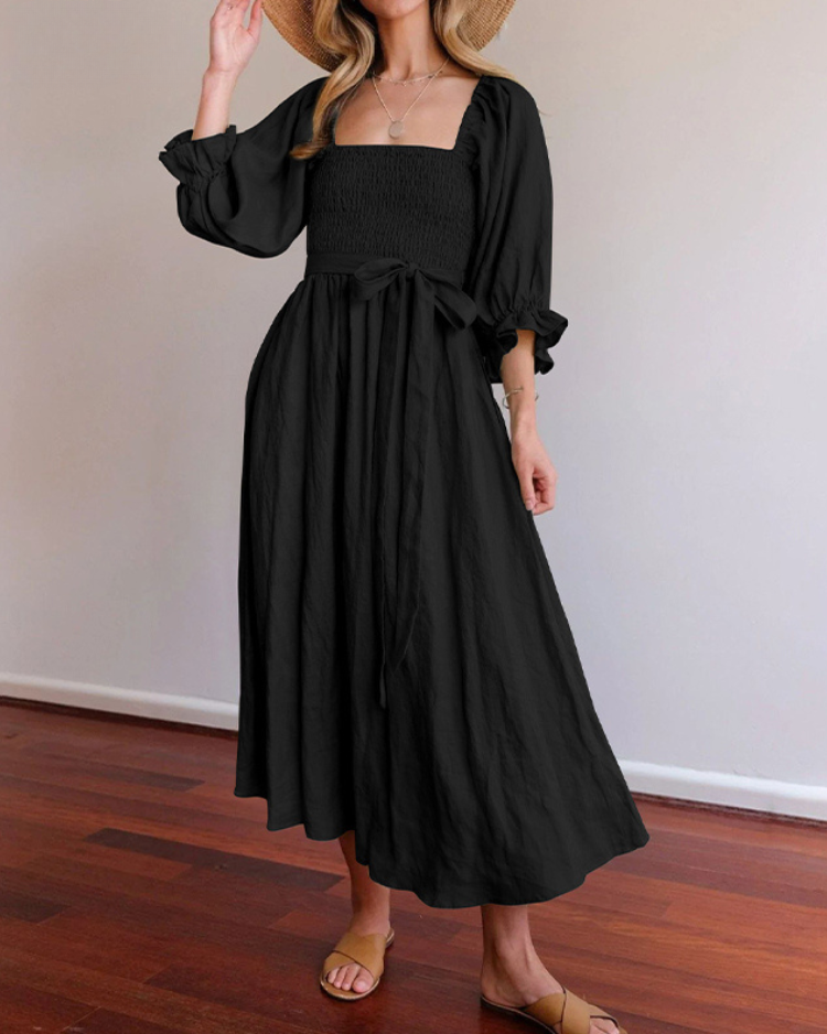 LB | Elegancka dwustronna sukienka maxi z bufiastym rękawem
