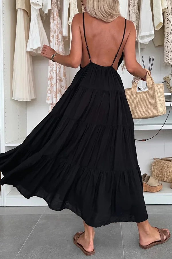 LB | Bohemian Style V-Neck Backless Slip Layered Holiday Maxi Dress