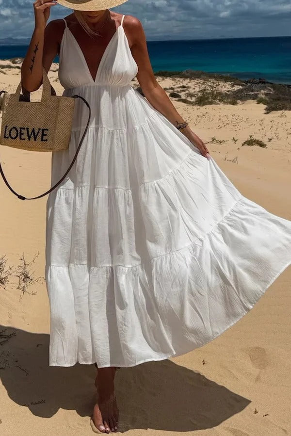 LB | Bohemian Style V-Neck Backless Slip Layered Holiday Maxi Dress