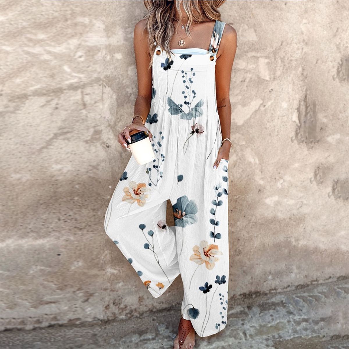 LB | Breezy Plant Print Kombinezon bez rękawów