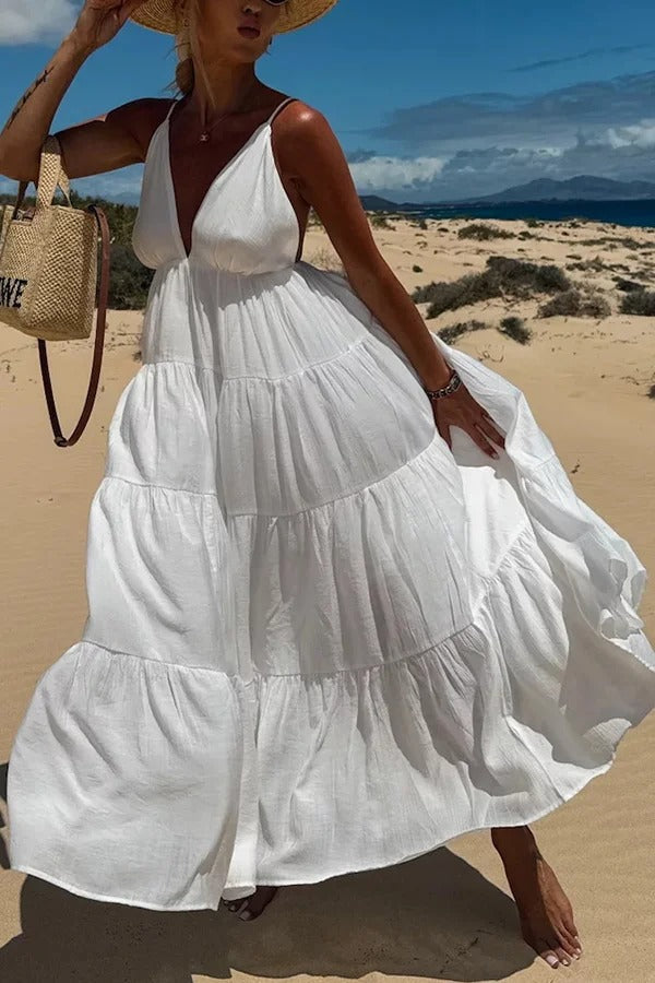 LB | Bohemian Style V-Neck Backless Slip Layered Holiday Maxi Dress