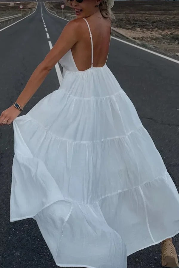 LB | Bohemian Style V-Neck Backless Slip Layered Holiday Maxi Dress