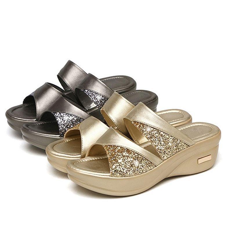 LB | Summer Glitter PU Wedge Platform Wygodne sandały dla kobiet