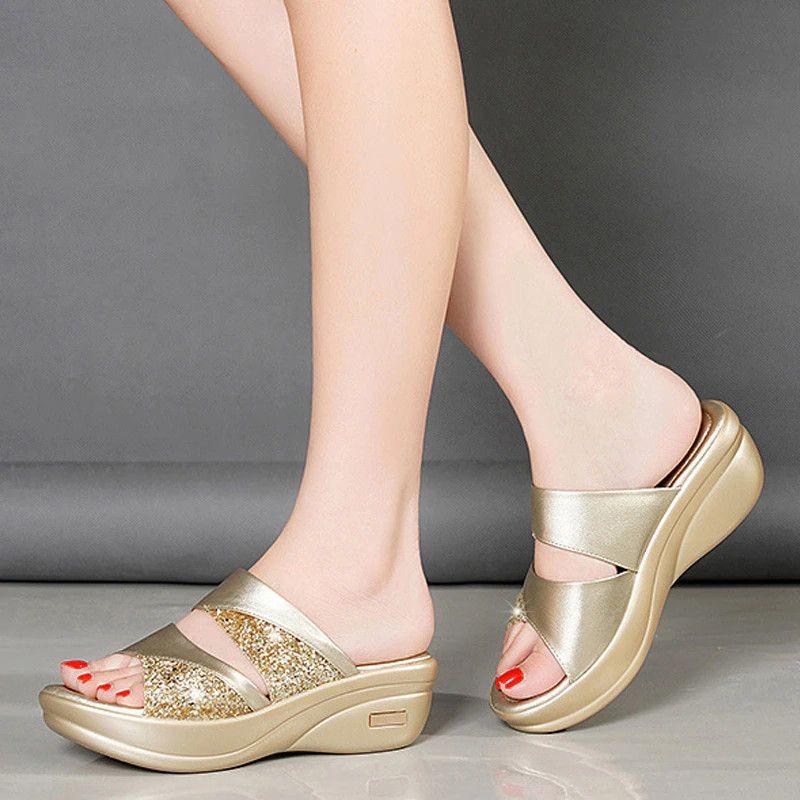 LB | Summer Glitter PU Wedge Platform Wygodne sandały dla kobiet