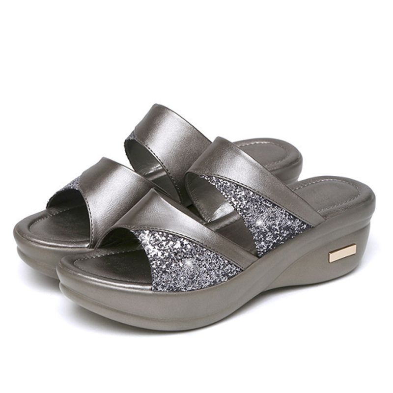 LB | Summer Glitter PU Wedge Platform Wygodne sandały dla kobiet