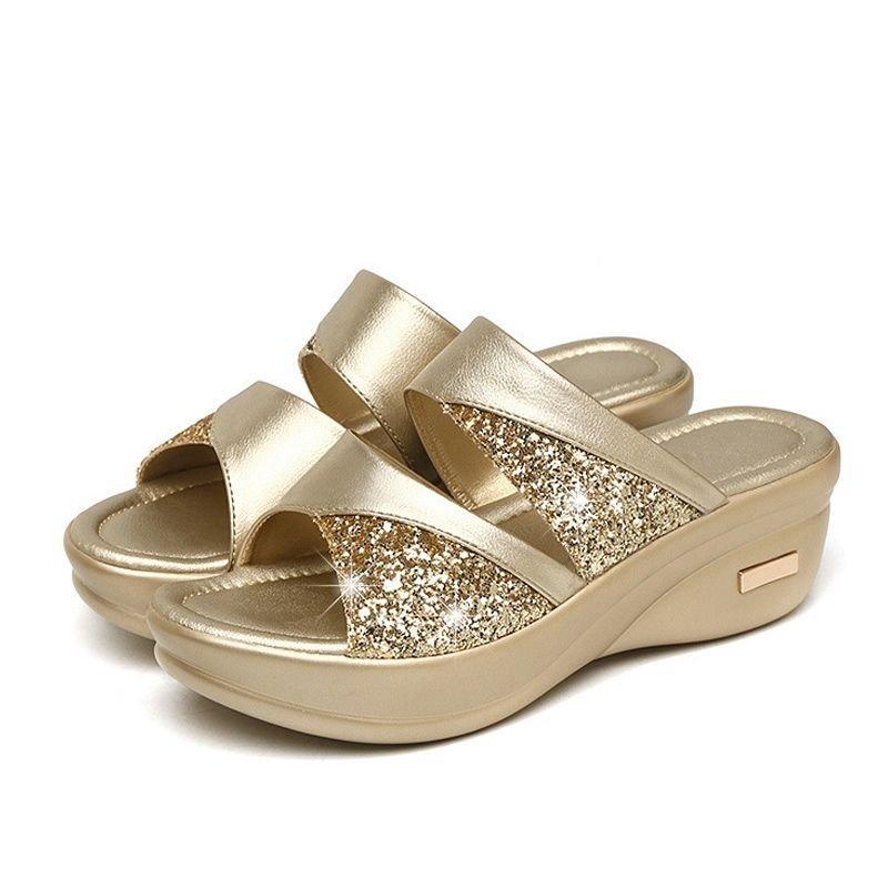 LB | Summer Glitter PU Wedge Platform Wygodne sandały dla kobiet