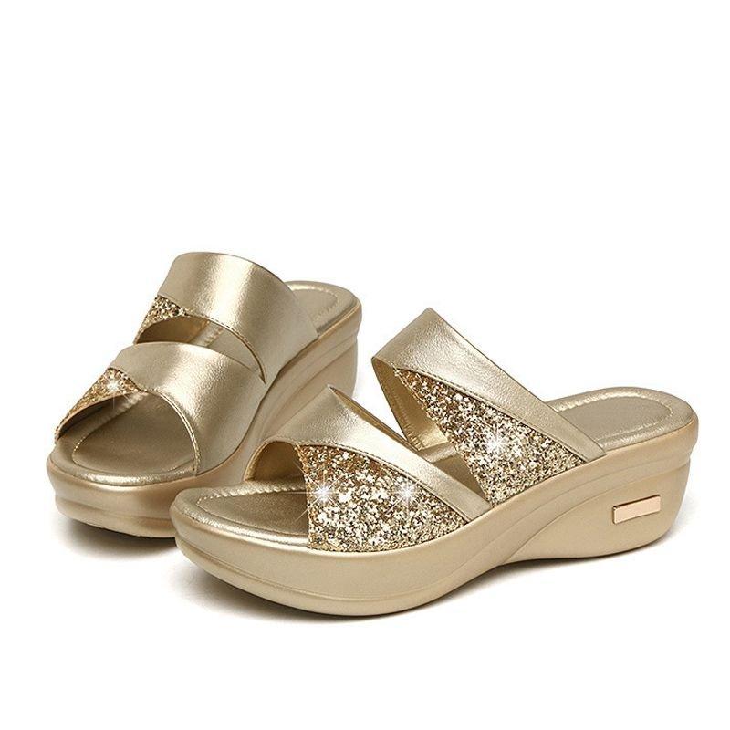 LB | Summer Glitter PU Wedge Platform Wygodne sandały dla kobiet