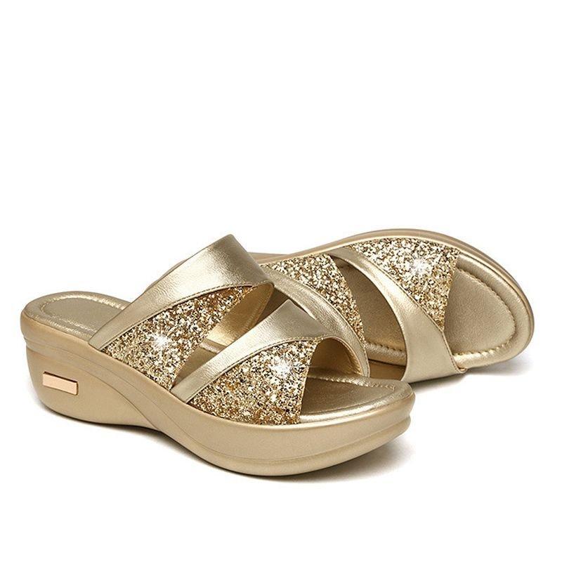 LB | Summer Glitter PU Wedge Platform Wygodne sandały dla kobiet