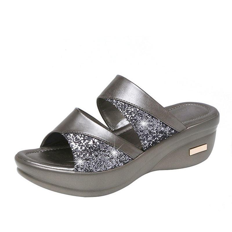 LB | Summer Glitter PU Wedge Platform Wygodne sandały dla kobiet
