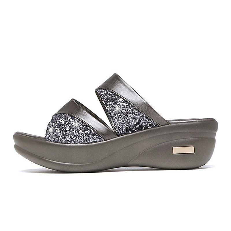 LB | Summer Glitter PU Wedge Platform Wygodne sandały dla kobiet