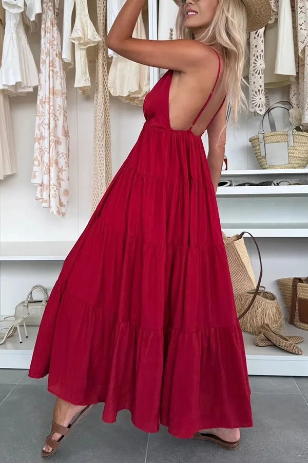LB | Bohemian Style V-Neck Backless Slip Layered Holiday Maxi Dress