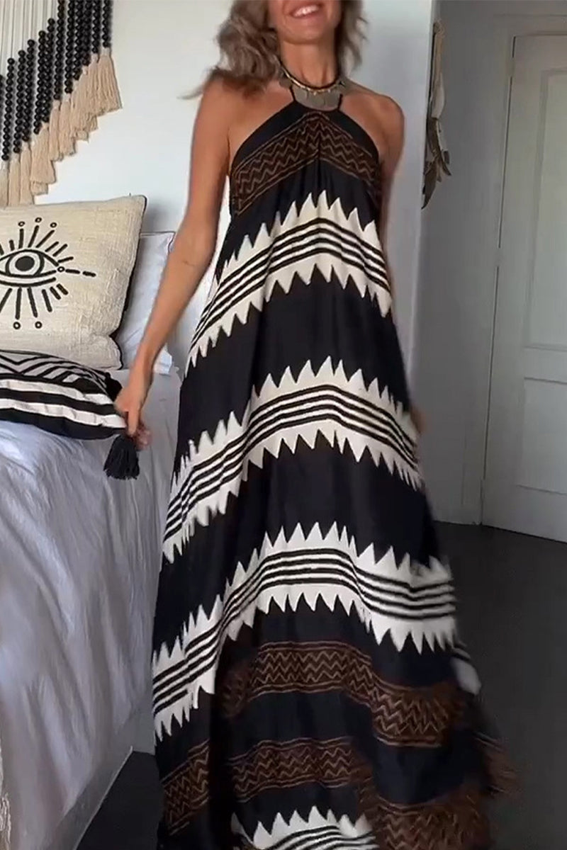 AS | College Holiday Print Patchwork Halter Beach Dress Dresses