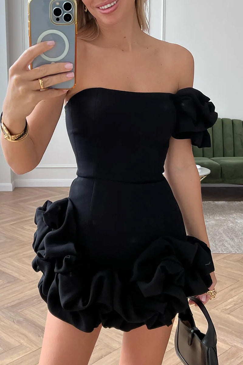 LB | Bustier mini sukienka z rzeźbiarskimi falbanami