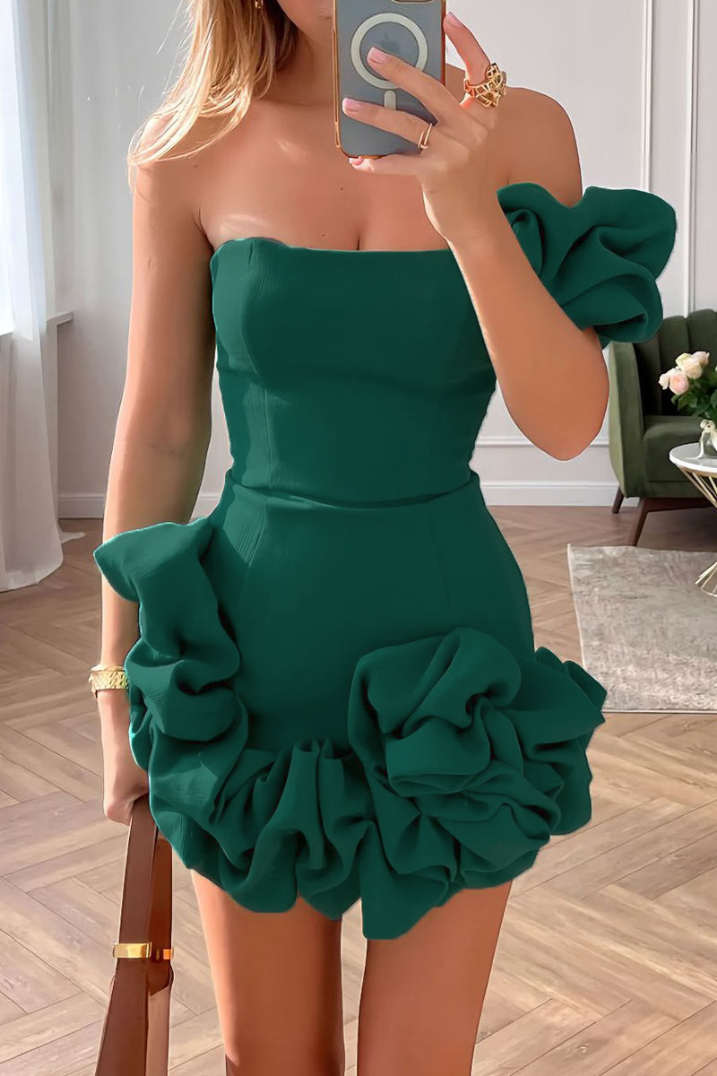 LB | Bustier mini sukienka z rzeźbiarskimi falbanami