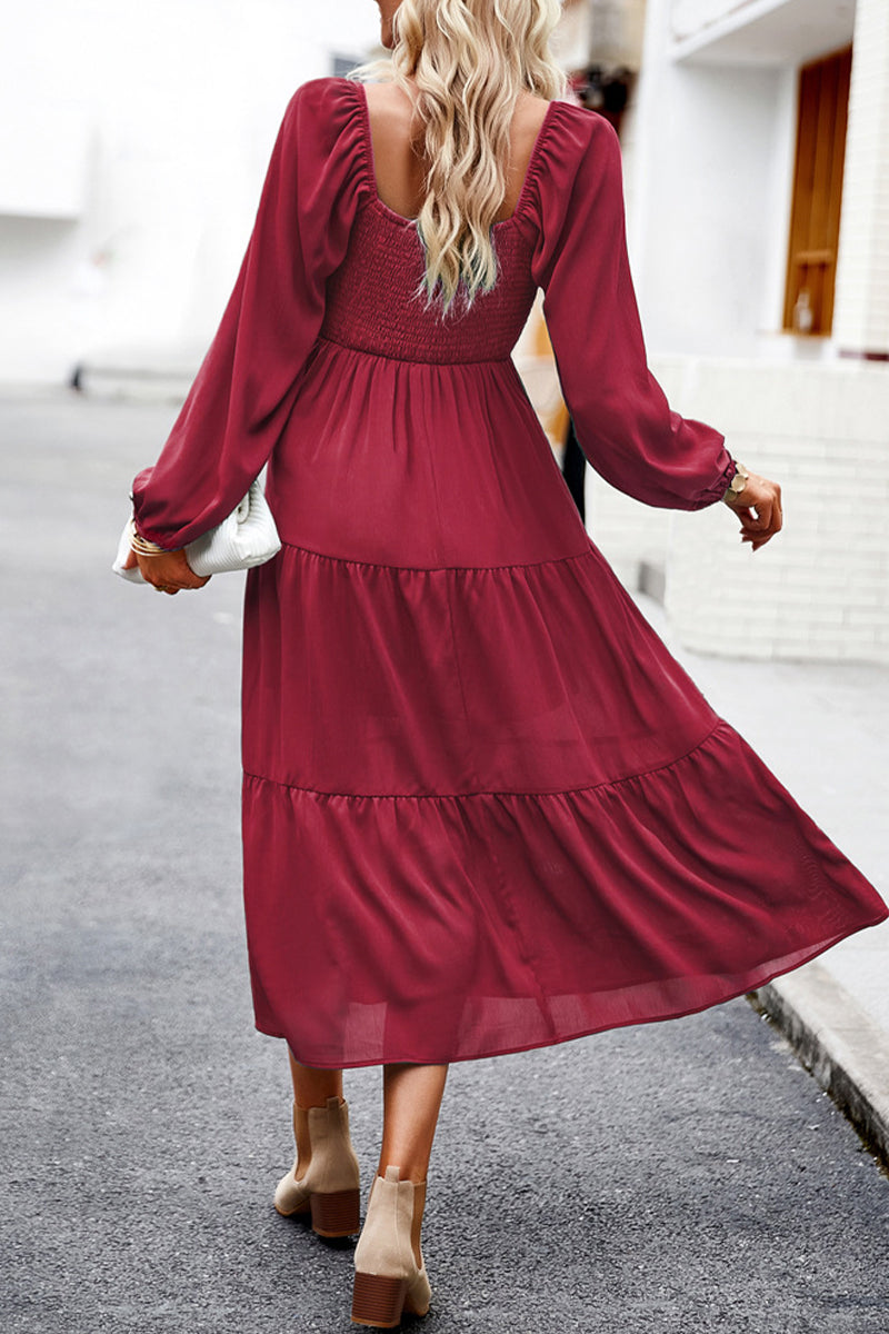 AS | Celebrity Elegantní pevné patchwork čtvercový límec A Line šaty