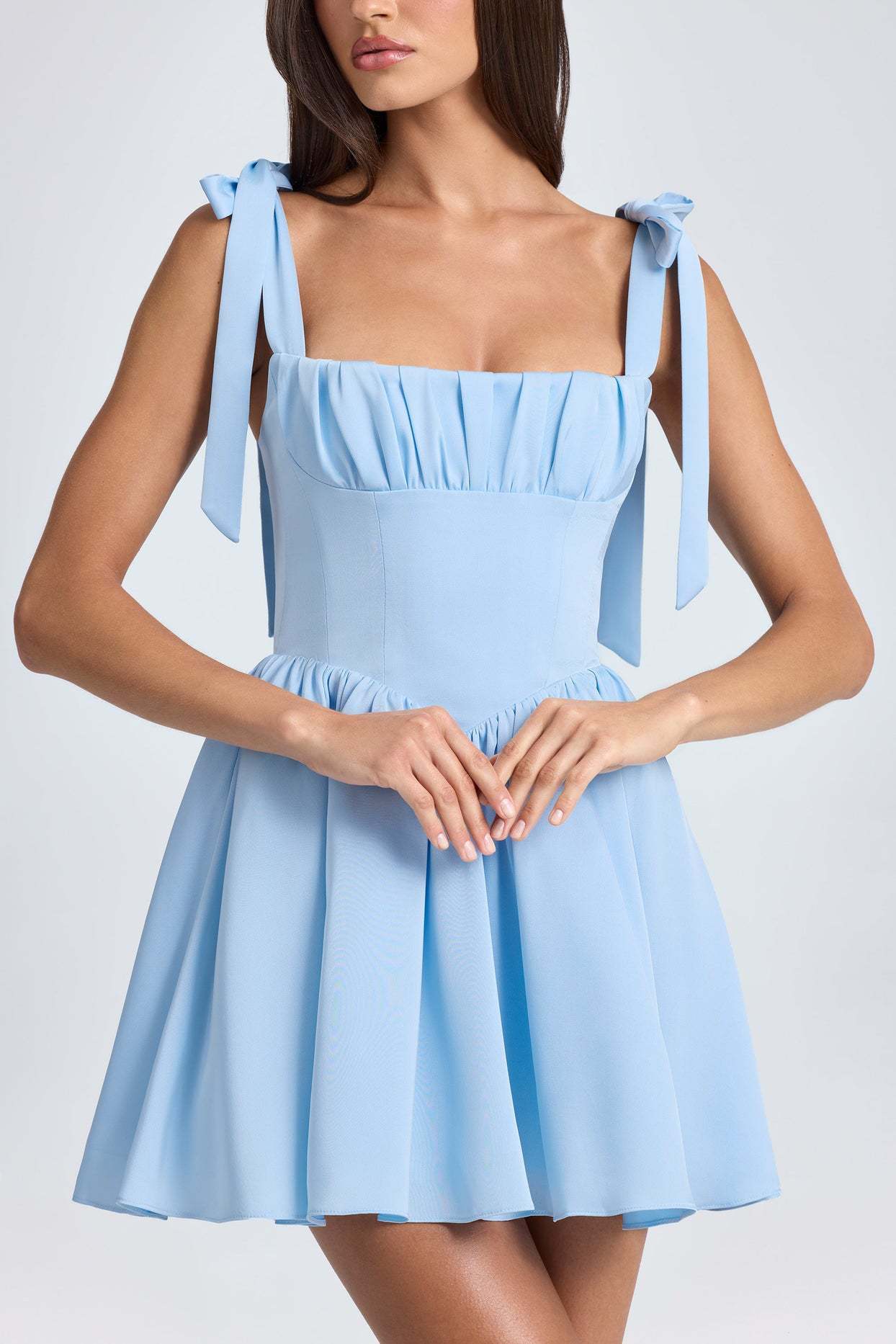 AS | Bow-tied Strap Dress Letní módní Backless Square Collar Vysoký pas krátké šaty Beach oblečení pro ženy