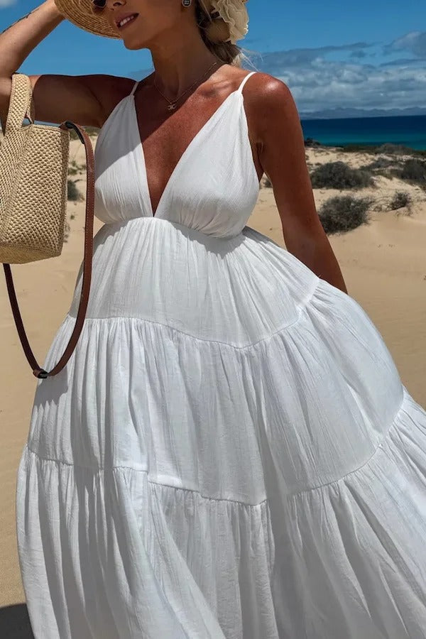 LB | Bohemian Style V-Neck Backless Slip Layered Holiday Maxi Dress