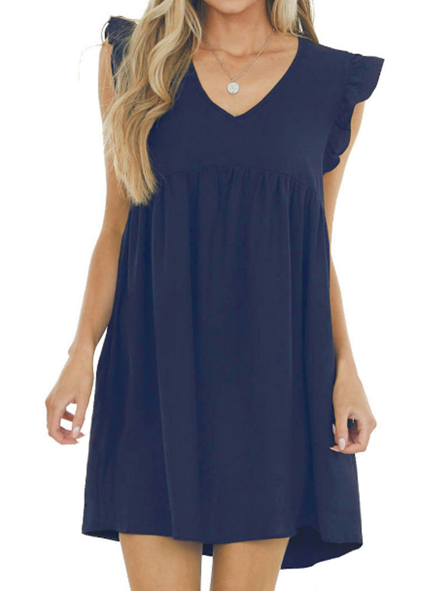 LB | Babydoll Ruffle V-neck mini sukienka z krepy