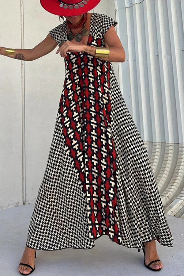 LB | Fresh Breeze Ethnic Unique Print Ruffle Sleeve A-Line Maxi Dress