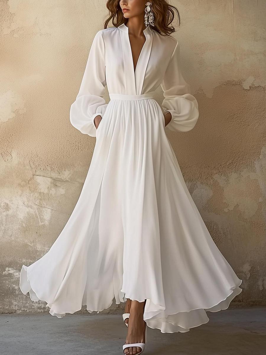 LB | Inspirowana stylem vintage biała sukienka maxi z dekoltem w szpic