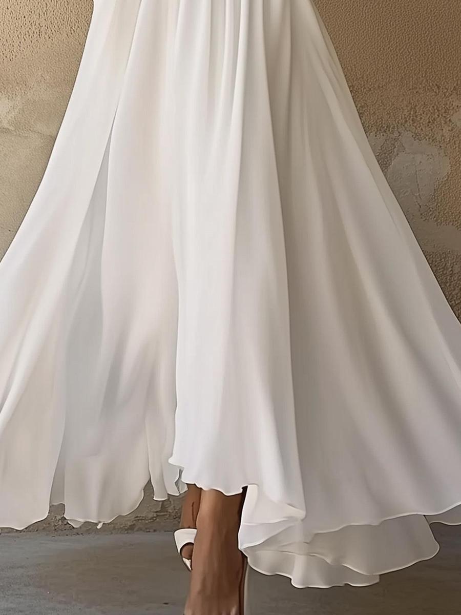 LB | Inspirowana stylem vintage biała sukienka maxi z dekoltem w szpic
