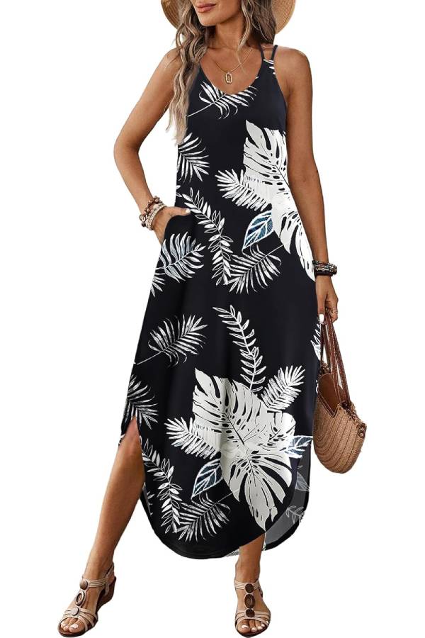 LB | Casual V-neck halter slit bohemian beach resort maxi dress