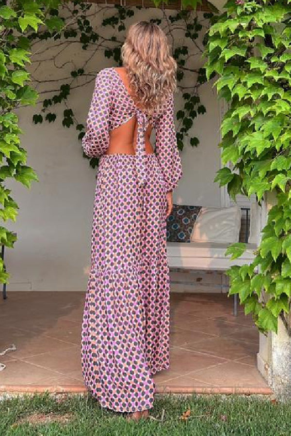 LB | Serene Dreams Printed Side Neckline Elastyczna sukienka maxi w talii