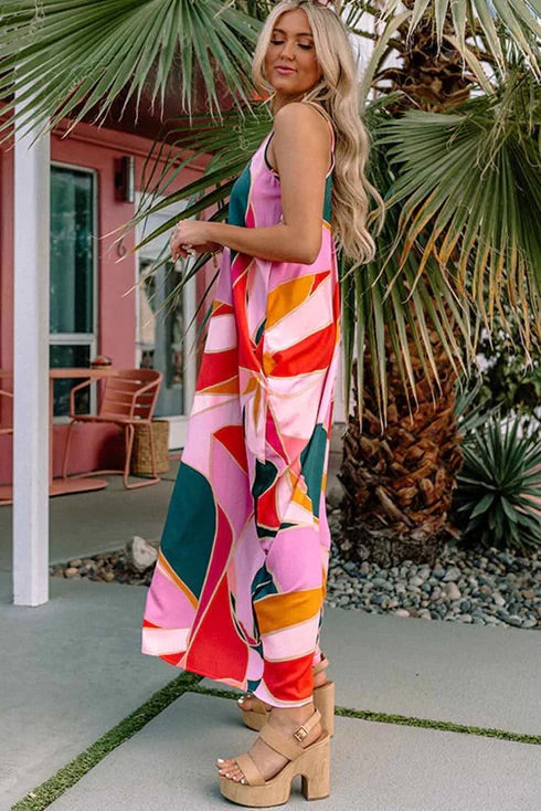 LB | Boho Print Slip Sukienka Maxi bez rękawów