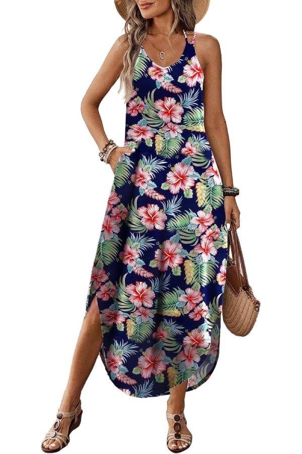 LB | Casual V-neck halter slit bohemian beach resort maxi dress