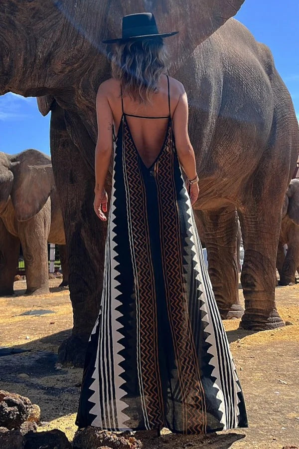 LB | Take A Trip Ethnic Print Backless A-Line Maxi Dress