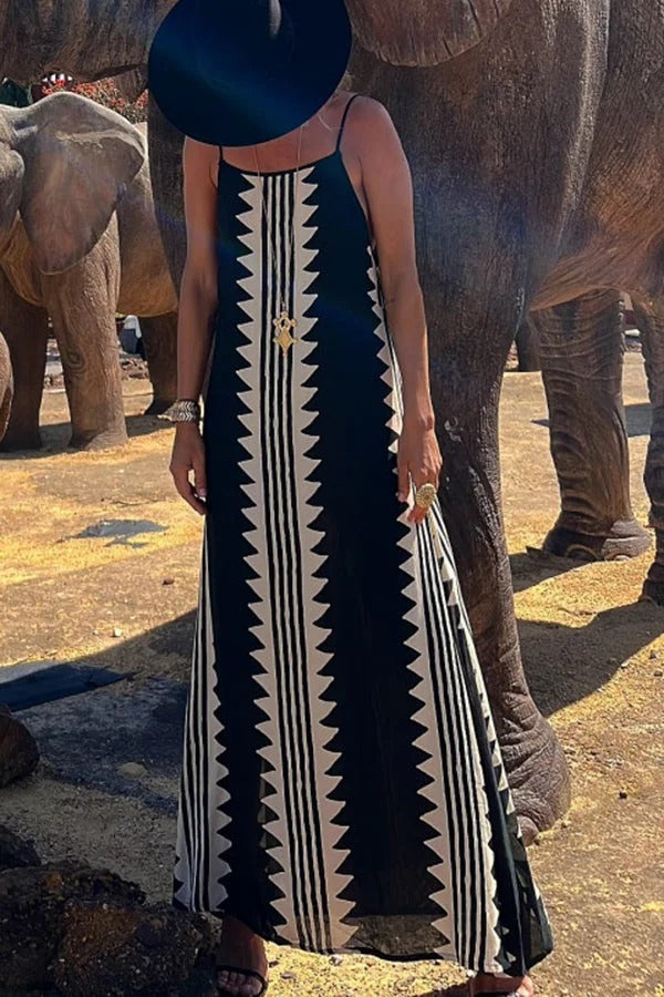 LB | Take A Trip Ethnic Print Backless A-Line Maxi Dress