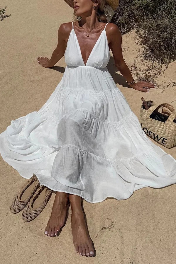 LB | Bohemian Style V-Neck Backless Slip Layered Holiday Maxi Dress