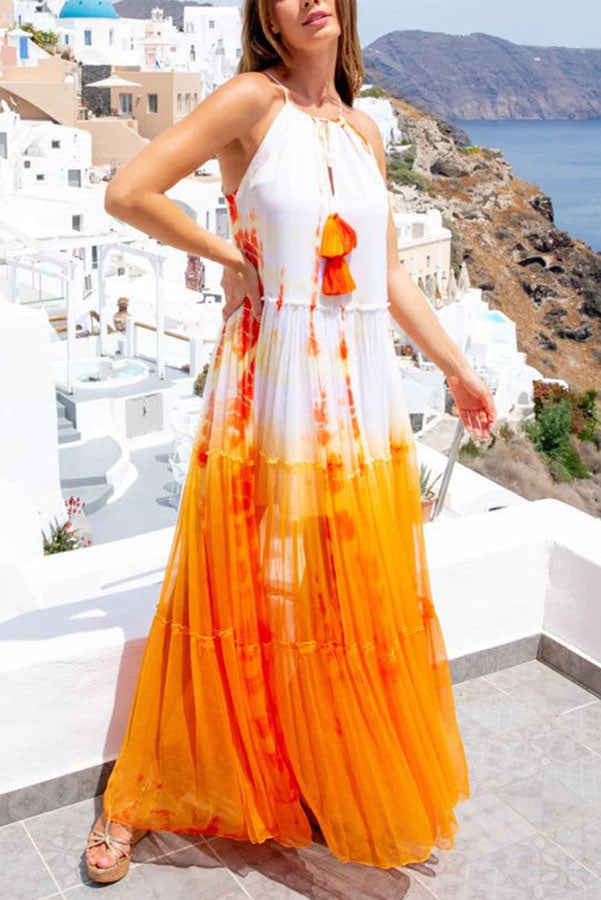 LB | Island Evenings Gradient Print Tassel Halter Maxi Dress