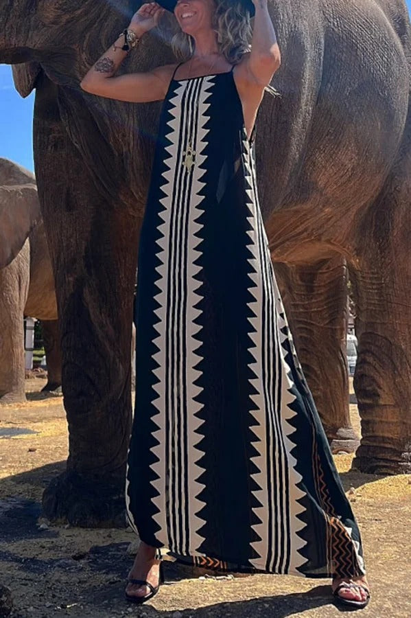 LB | Take A Trip Ethnic Print Backless A-Line Maxi Dress