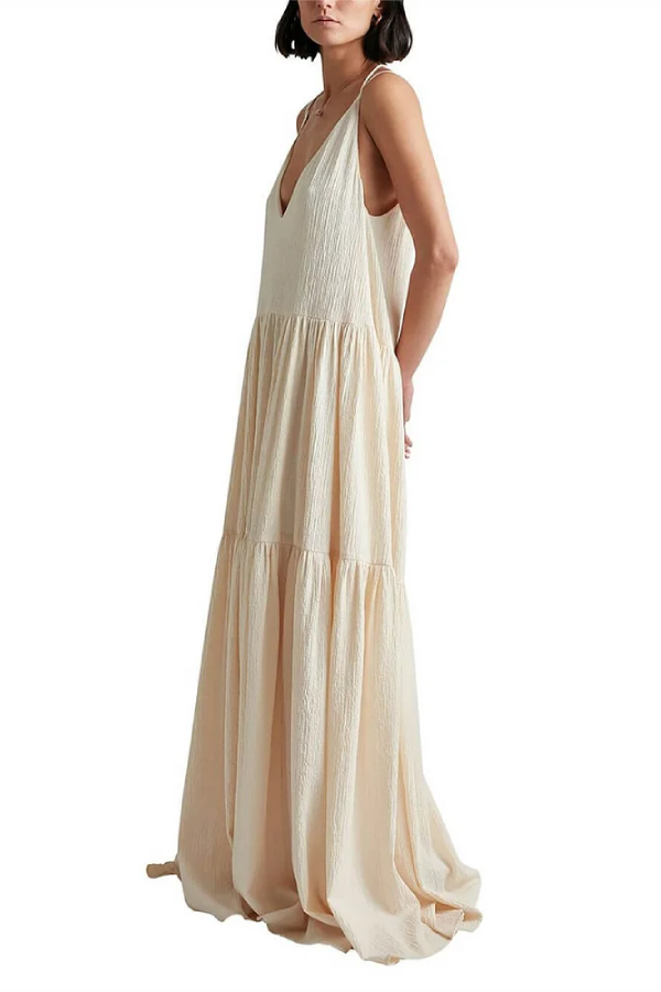 LB | Elegancka sukienka maxi Resort z głębokim dekoltem V i ramiączkami