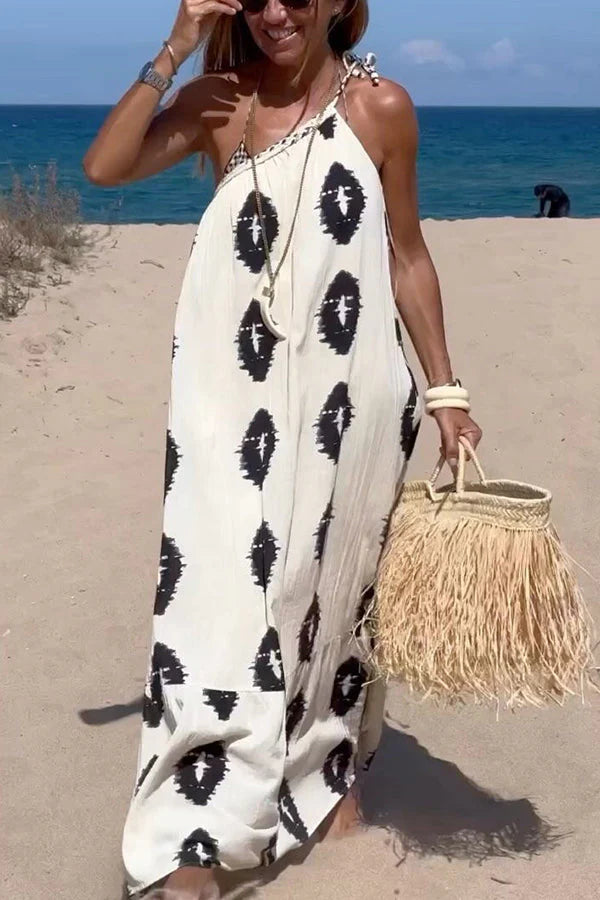 LB | Plenty of Sunshine Ethnic Print One Shoulder Loose Maxi Dress