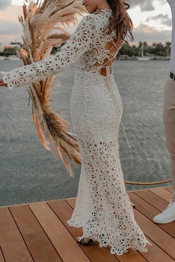 LB | Forever Sunsets Crochet Back Lace-up Coverup Maxi Dress