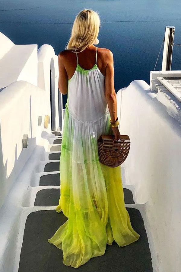 LB | Island Evenings Gradient Print Tassel Halter Maxi Dress