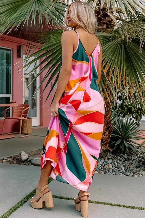 LB | Boho Print Slip Sukienka Maxi bez rękawów