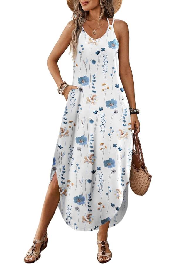 LB | Casual V-neck halter slit bohemian beach resort maxi dress