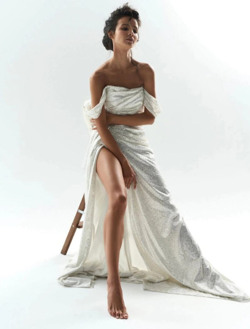 AS | Dámské módní třpytivé šaty Split Ball Gown