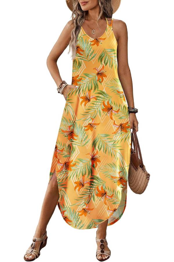 LB | Casual V-neck halter slit bohemian beach resort maxi dress