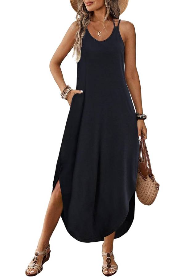 LB | Casual V-neck halter slit bohemian beach resort maxi dress
