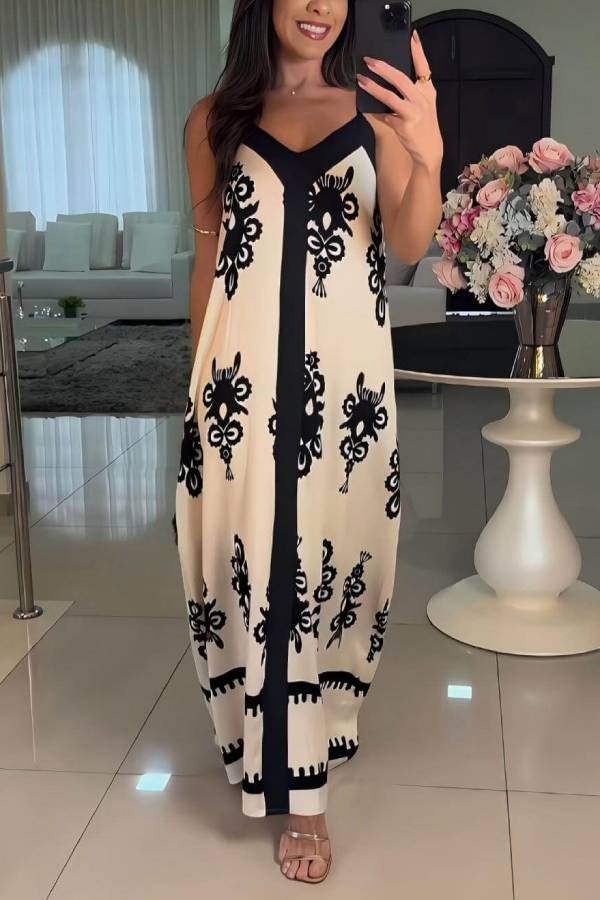 LB | Elegancka patchworkowa sukienka maxi w etniczny wzór