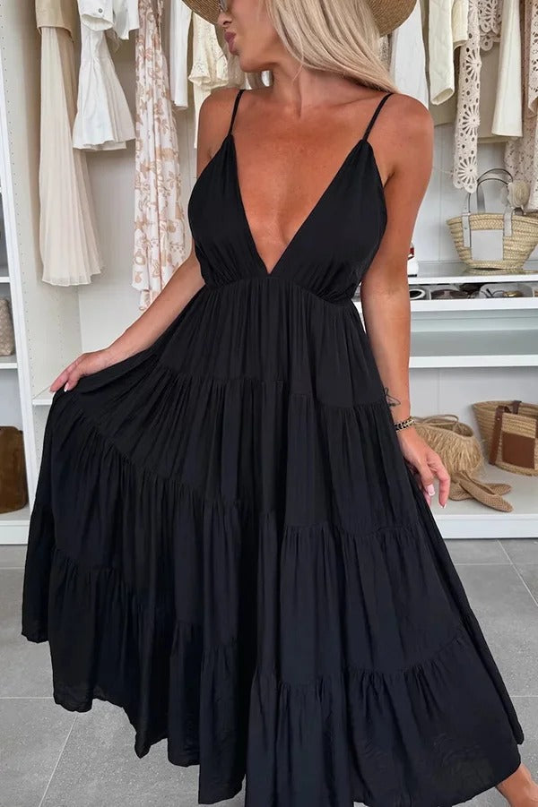 LB | Bohemian Style V-Neck Backless Slip Layered Holiday Maxi Dress