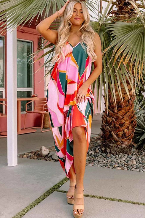 LB | Boho Print Slip Sukienka Maxi bez rękawów