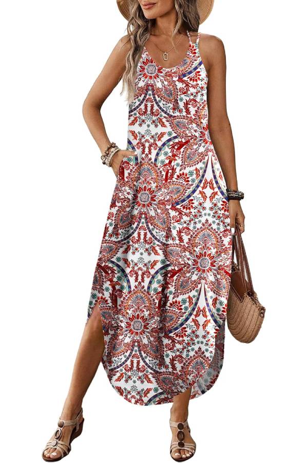 LB | Casual V-neck halter slit bohemian beach resort maxi dress