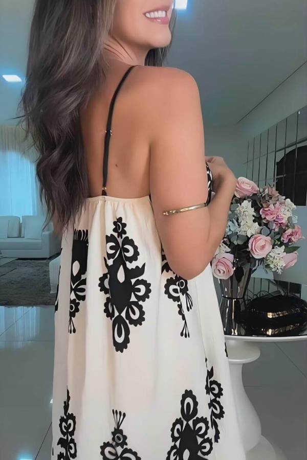 LB | Elegancka patchworkowa sukienka maxi w etniczny wzór