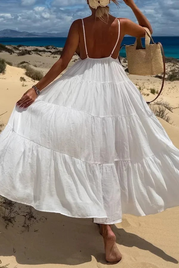 LB | Bohemian Style V-Neck Backless Slip Layered Holiday Maxi Dress