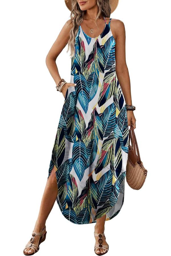 LB | Casual V-neck halter slit bohemian beach resort maxi dress